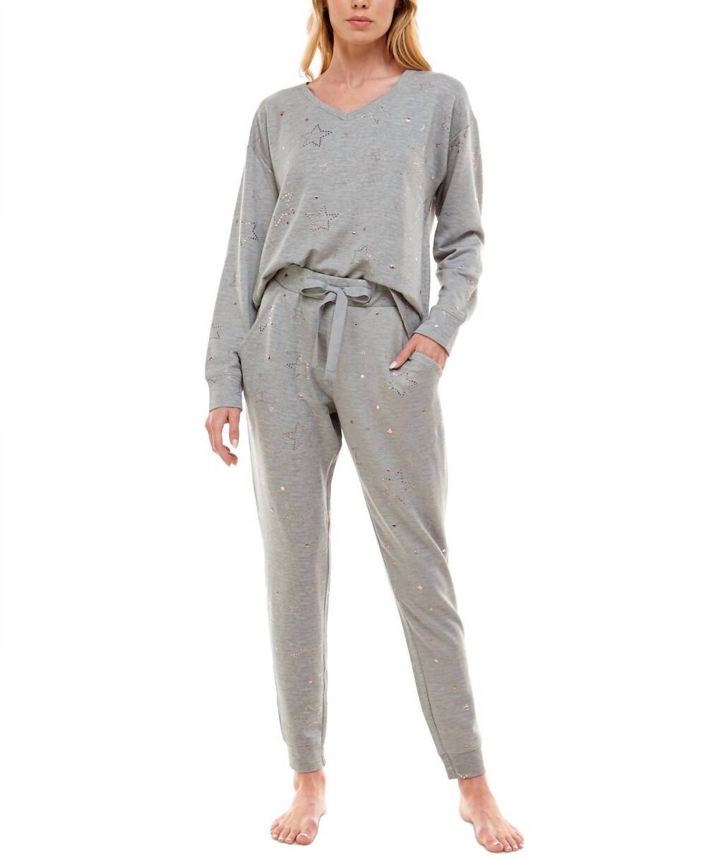 NEW ROUDELAIN print long sleeve and jogger pajama set in starry foil